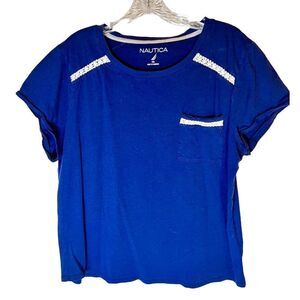 Nautica Women’s Blue w White Cotton Lace at Pocket & Sleeves Sz XXL GC